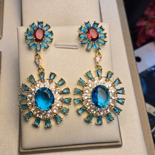 Royal Blue Floral Statement Earrings