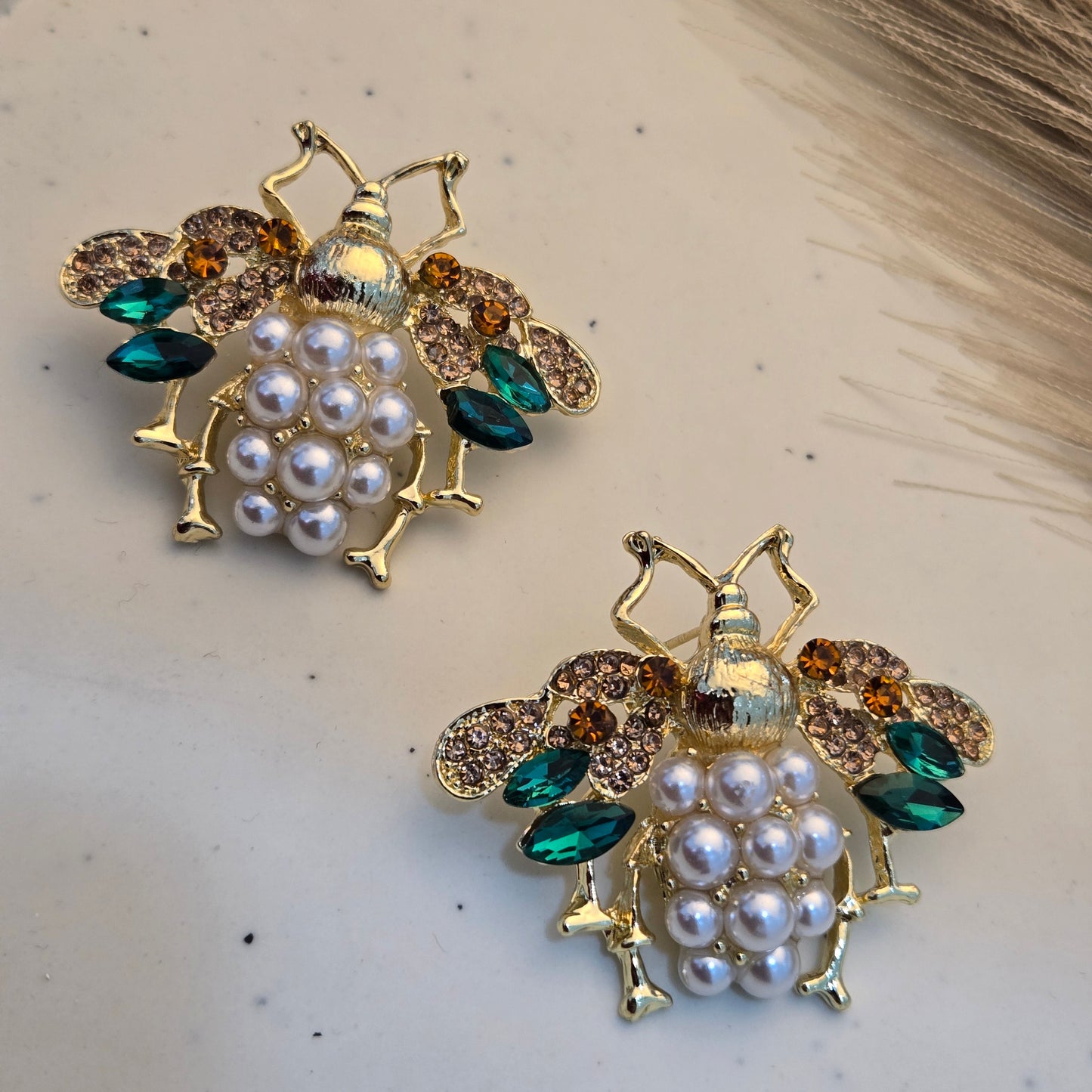 Royal Crystal & Pearl Bee Statement Earrings