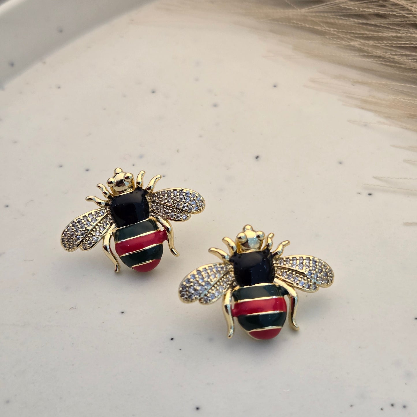 Gilded Midnight Bee Enamel Statement Studs