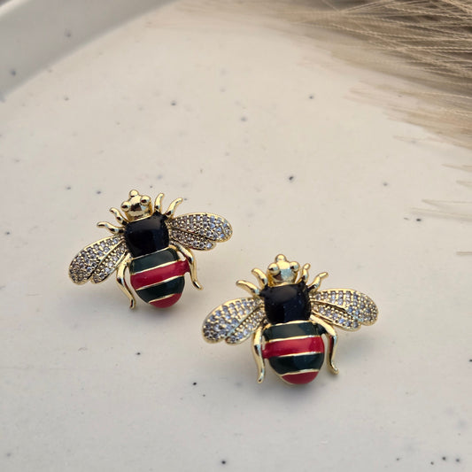 Gilded Midnight Bee Enamel Statement Studs