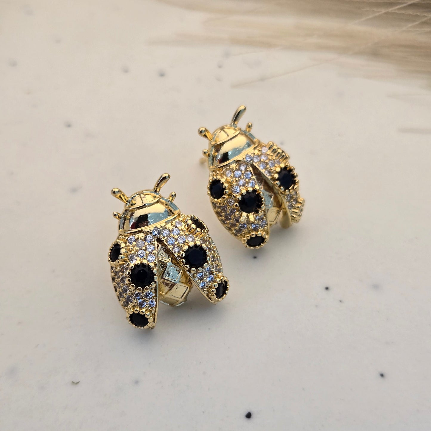 Gilded Midnight Ladybug Crystal Statement Studs