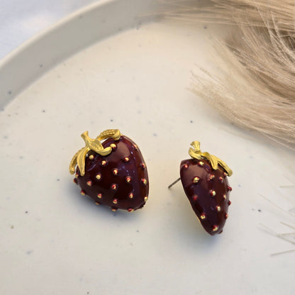 Gilded Deep Berry Strawberry Statement Studs