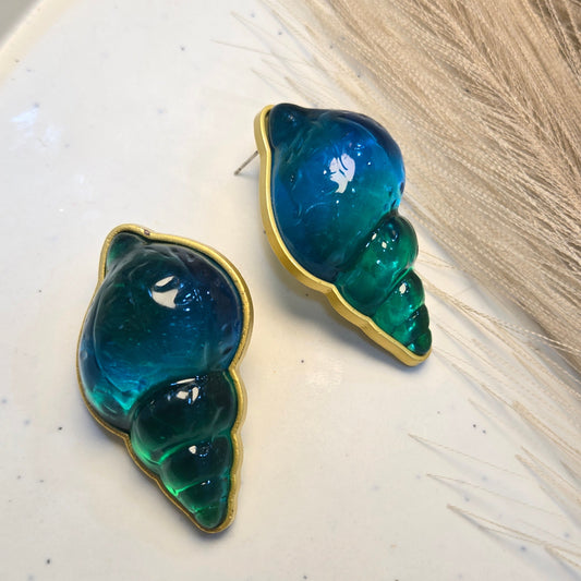 Gilded Azure Ocean Shell Drop Earrings