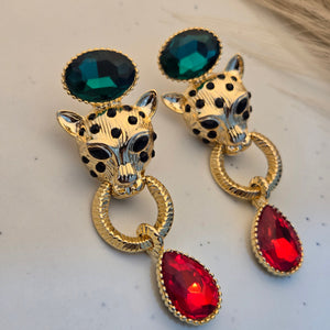 Gilded Leopard Jewel Drop Earrings
