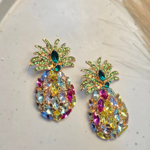Gilded Rainbow Pineapple Crystal Studs
