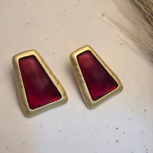 Matte Gold Crimson Trapeze Studs