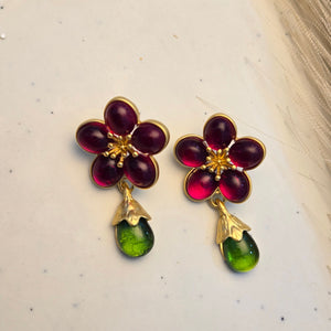 Vintage Ruby Garden Drop Earrings