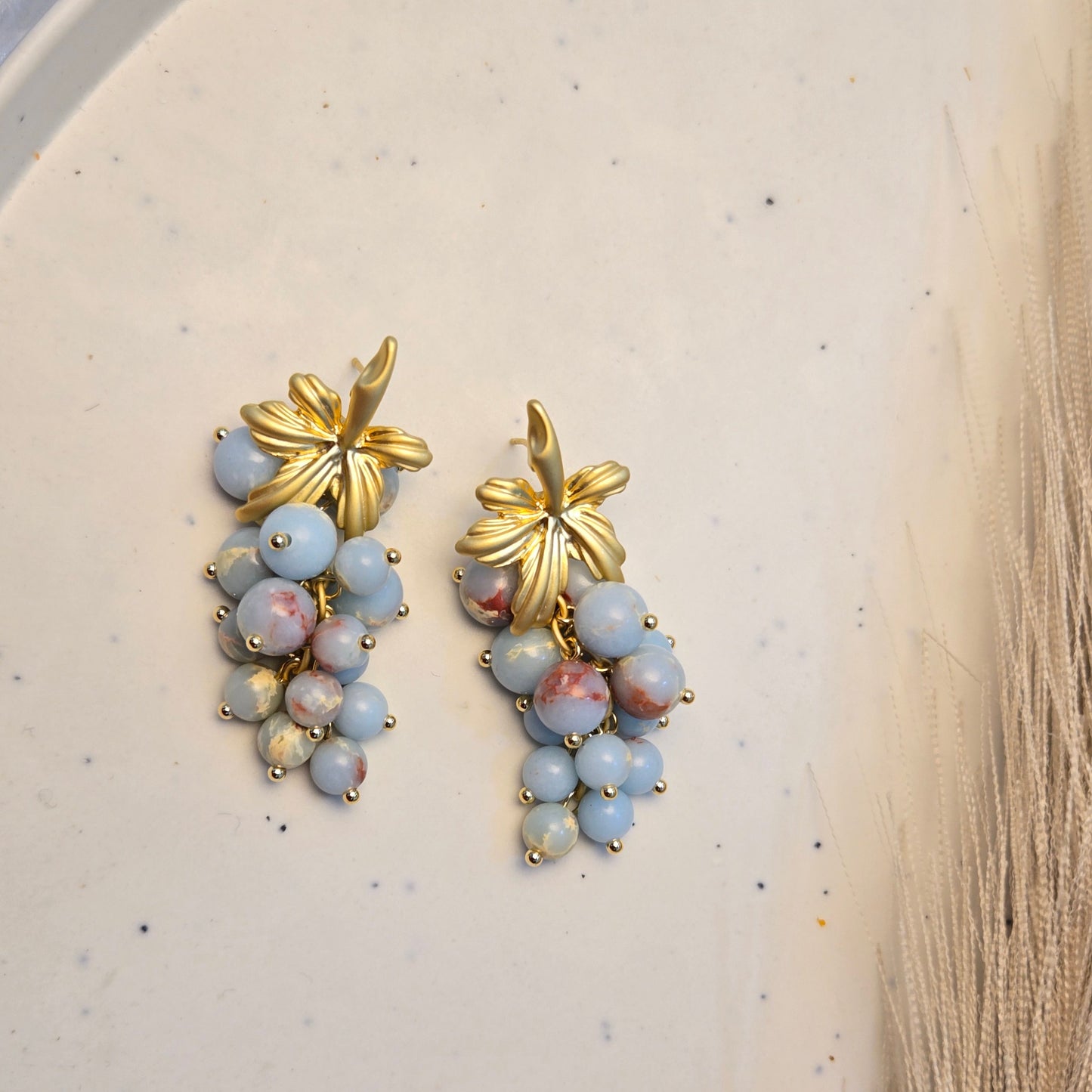 Vintage Gold Blue Grapes Drop Earrings