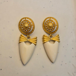 Vintage Medallion Ivory Gold Drop Earrings