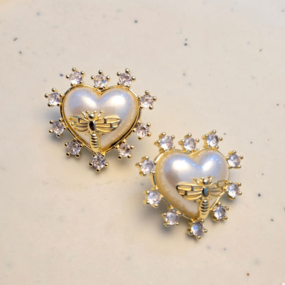 Gilded Bee & Heart Statement Earrings