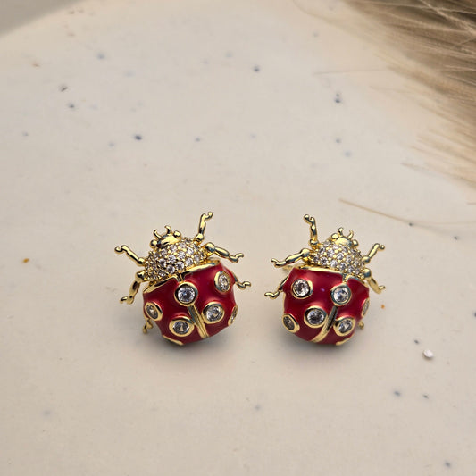 Sparkling Crimson Ladybug Earrings