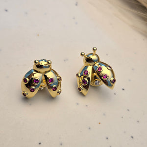 Magenta Gemstone Ladybug Wings Earrings