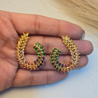 Multicolor Crystal Leaf Vine Wrap Earrings
