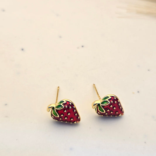 Mini Enamel Strawberry Stud Earrings