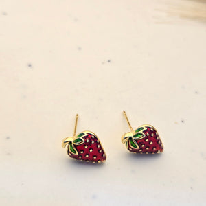 Mini Enamel Strawberry Stud Earrings