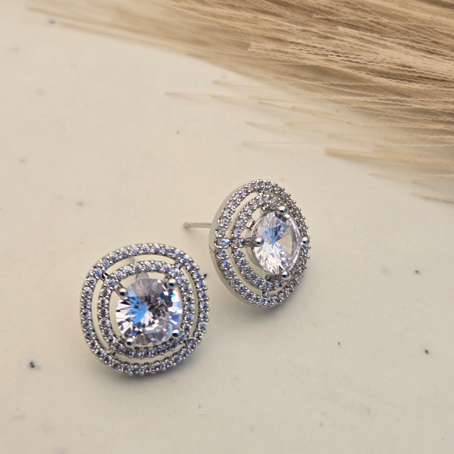 Silver Cubic Zirconia Halo Stud Earrings