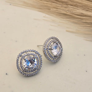 Silver Cubic Zirconia Halo Stud Earrings