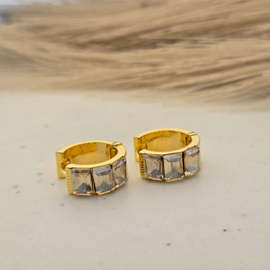 Luxe Gold Baguette Crystal Huggie Hoops