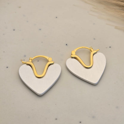Gold Silver Dual Tone Heart Hoop Earrings