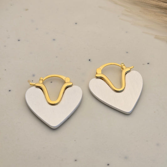 Gold Silver Dual Tone Heart Hoop Earrings