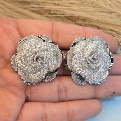 Silver Rose Flower Silver Stud Earrings