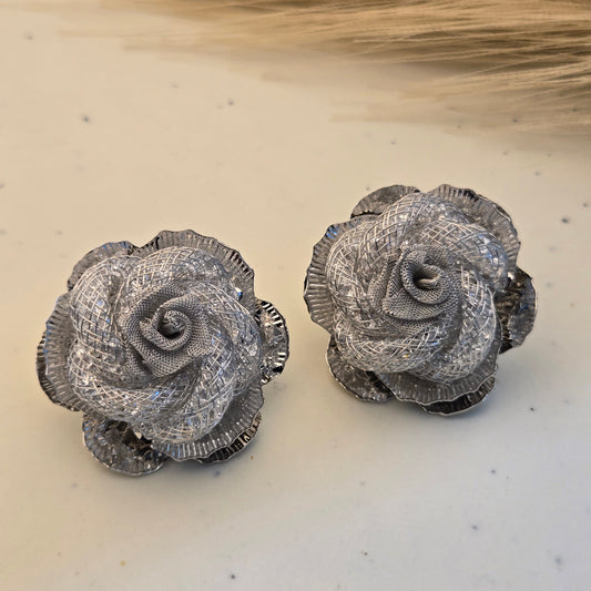 Silver Rose Flower Silver Stud Earrings