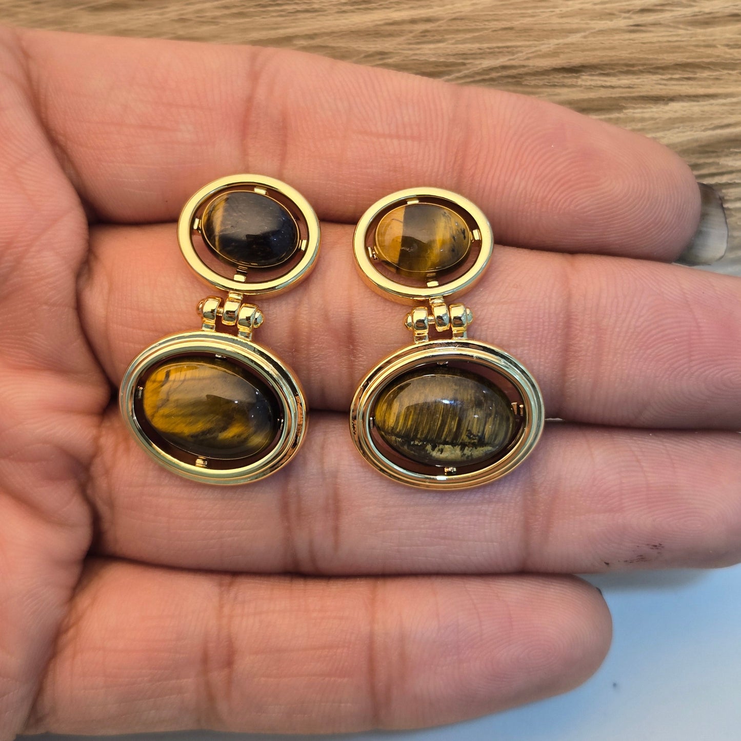 Modern Retro Geometric Earth Stone Gold Plated Earrings