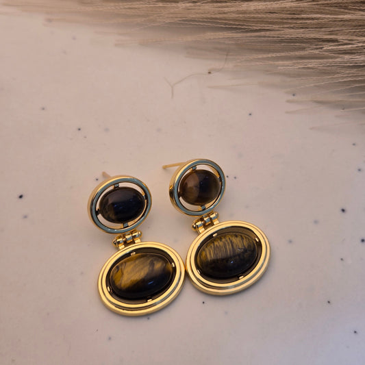 Modern Retro Geometric Earth Stone Gold Plated Earrings