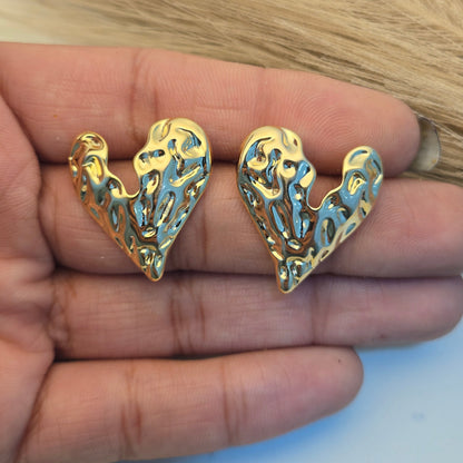 Abstract Molten Gold Heart Stud Earrings