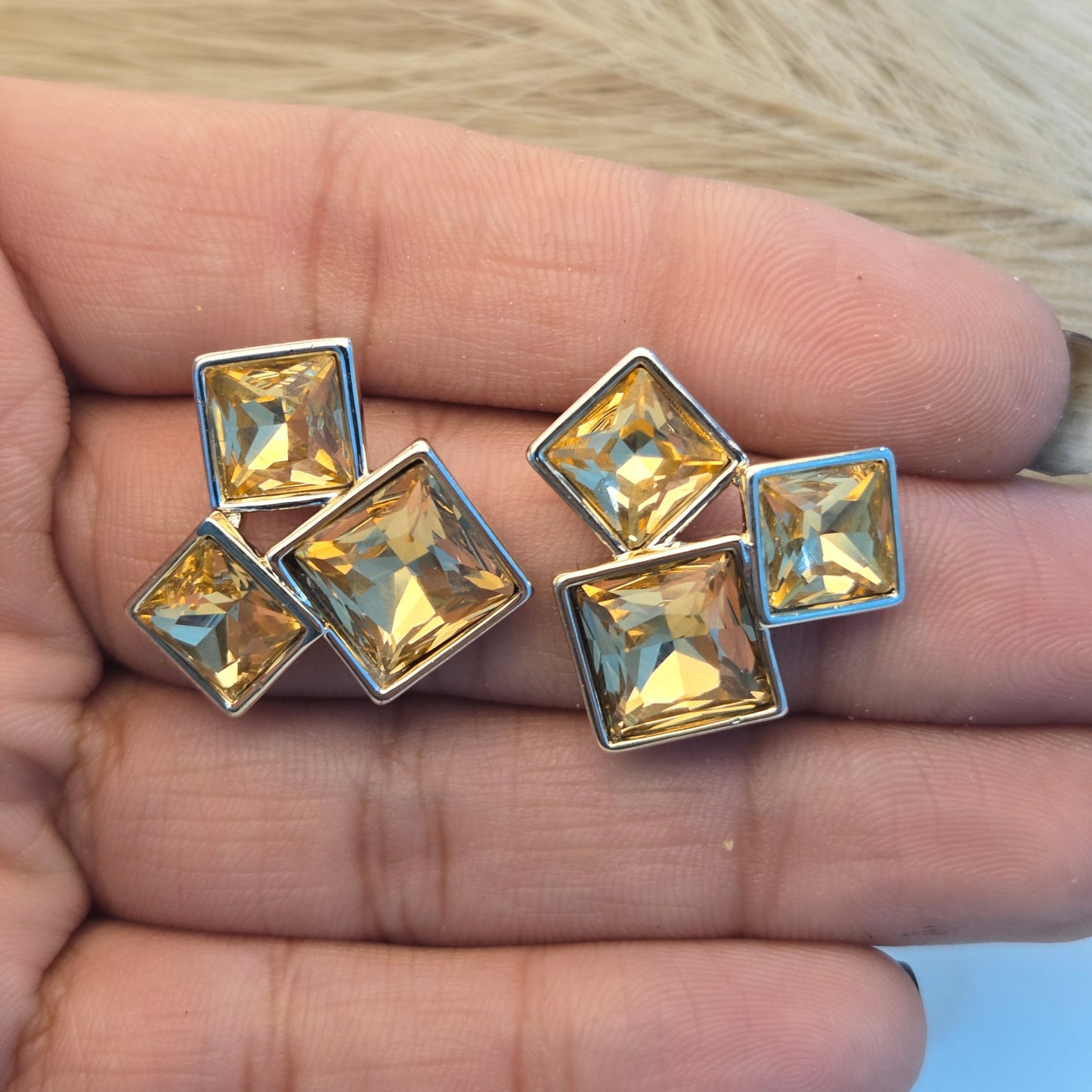 Geometric Honey Topaz Statement Earrings