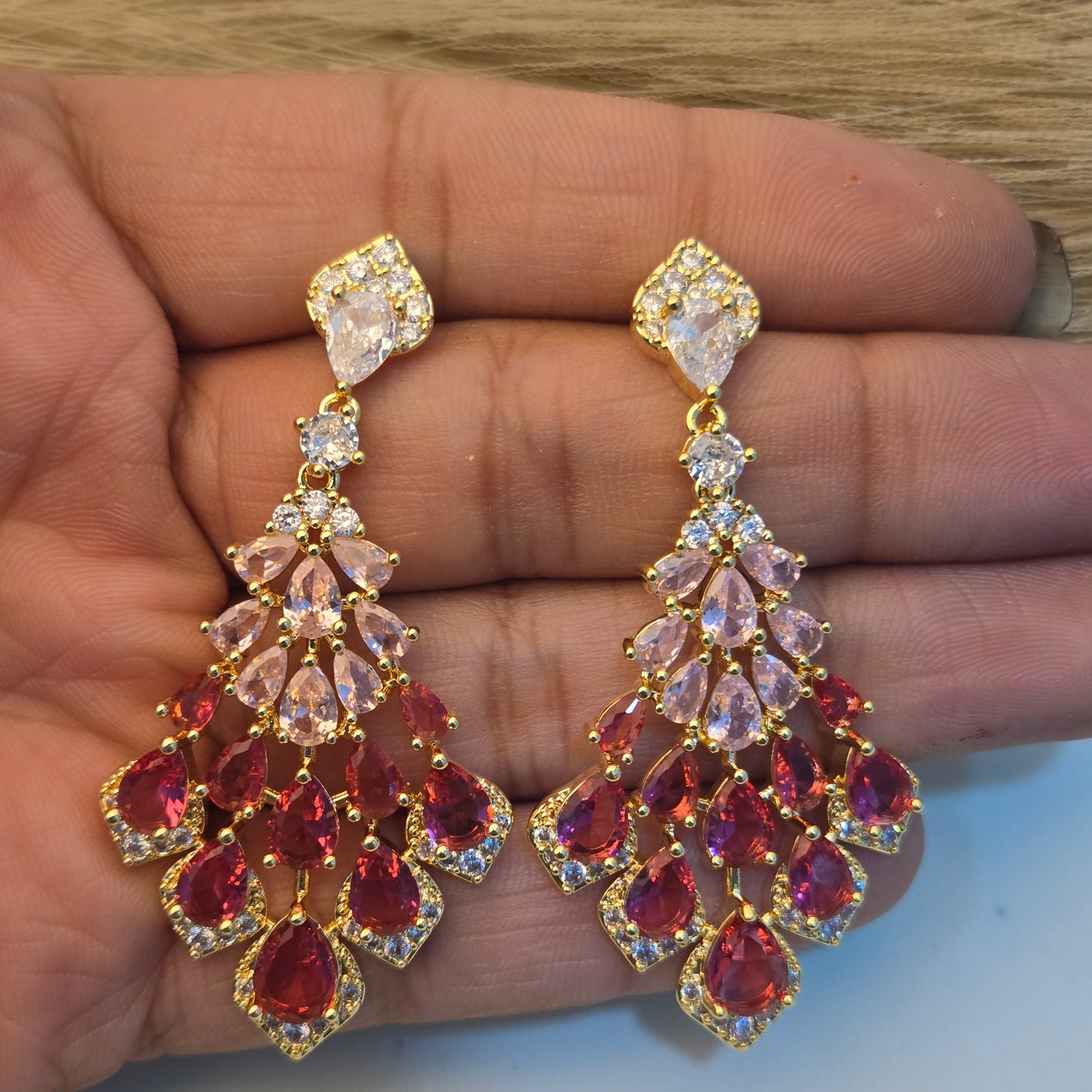 Garnet Crystal Peacock Cubic Zirconia Statement Danglers