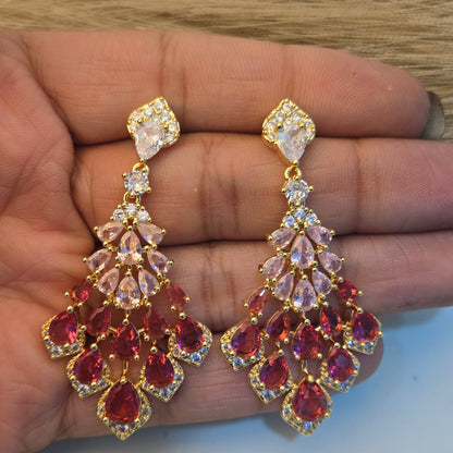 Garnet Crystal Peacock Cubic Zirconia Statement Danglers
