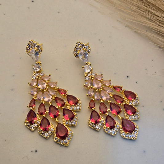 Garnet Crystal Peacock Cubic Zirconia Statement Danglers