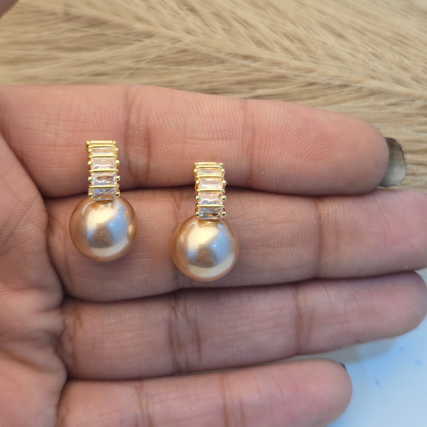 Luxe Champagne Shell Pearl Drop Earrings