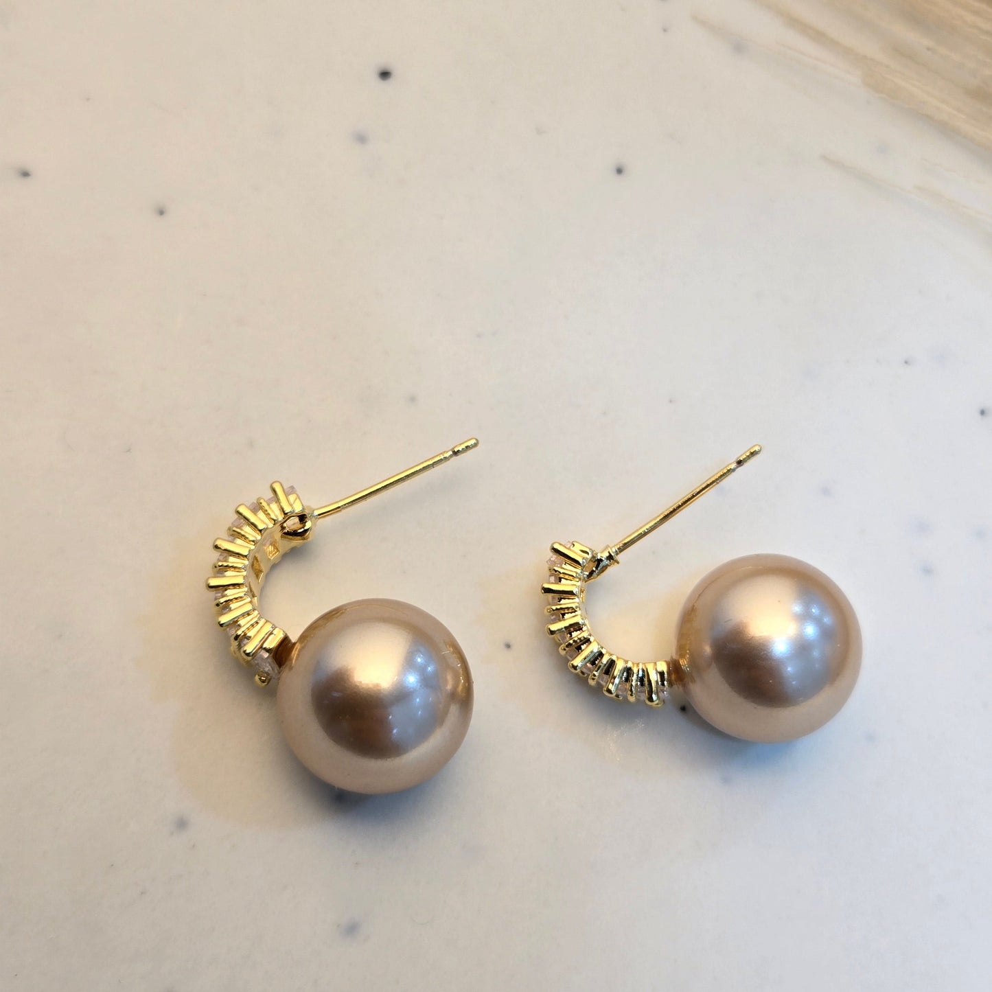 Luxe Champagne Shell Pearl Drop Earrings