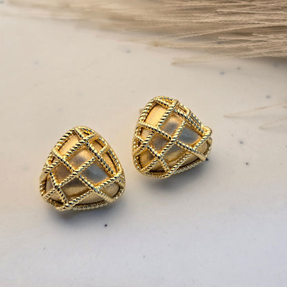 Textured Honeycomb Button Earrings