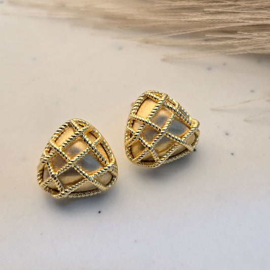 Textured Honeycomb Button Earrings