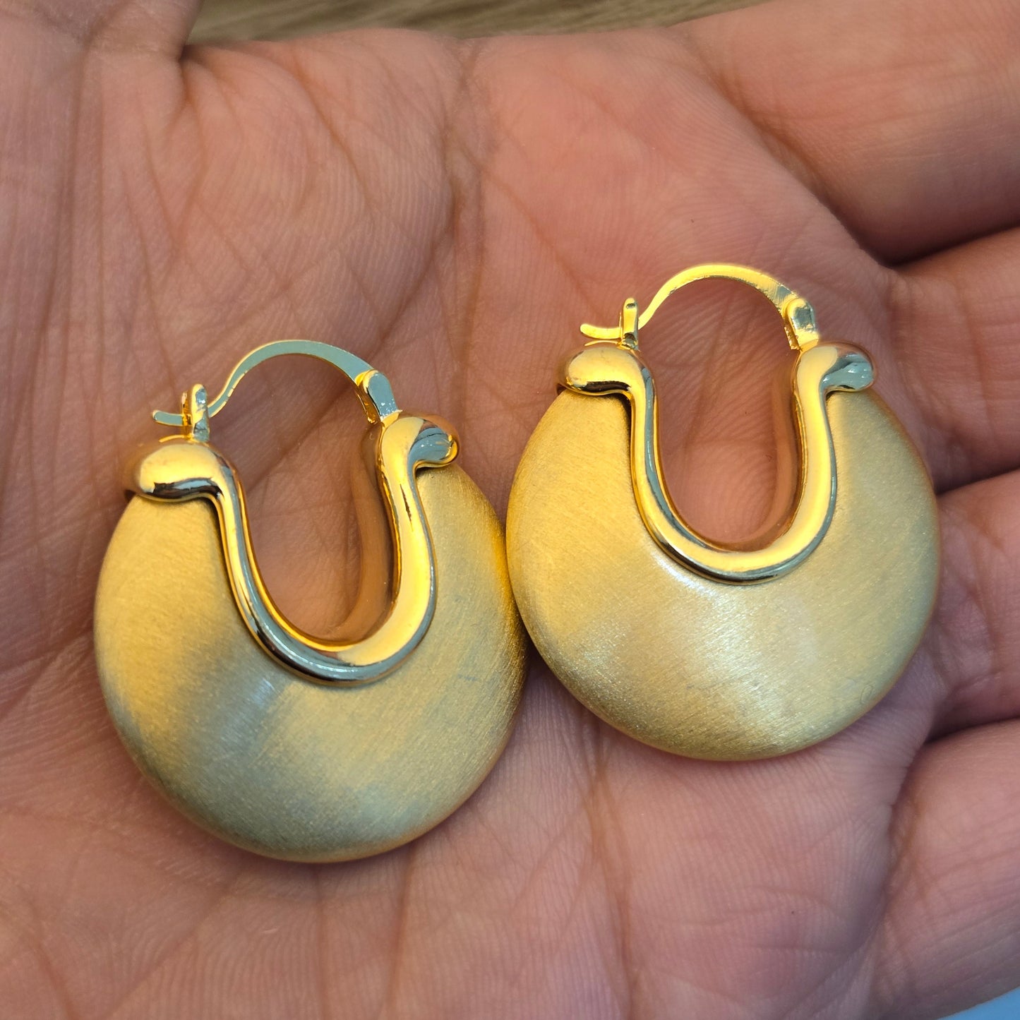 Satin Gold Dome Crescent Hoop Earrings