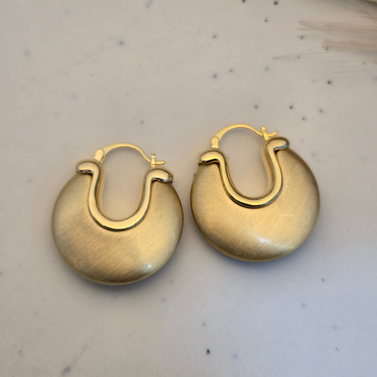 Satin Gold Dome Crescent Hoop Earrings