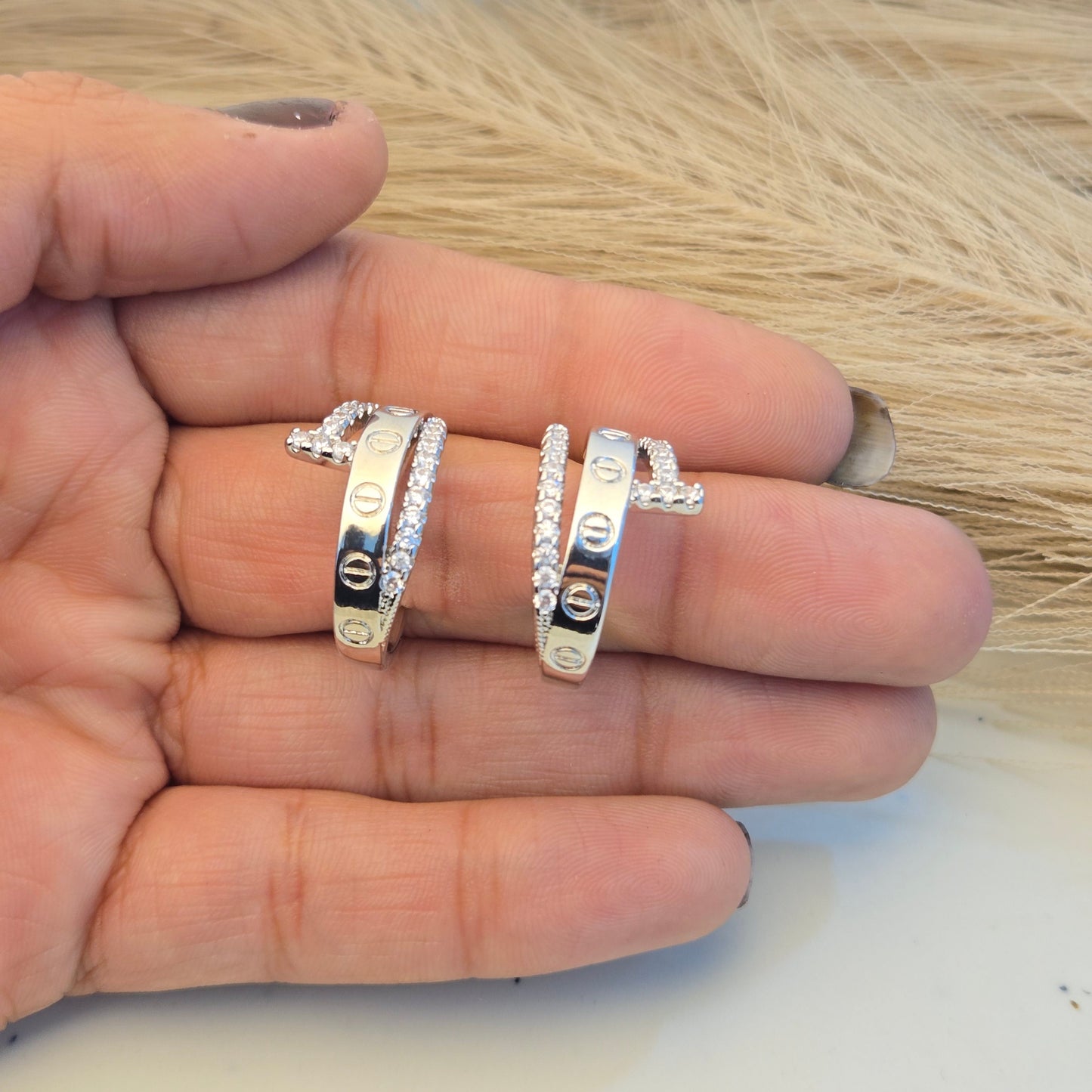 Iconic Pavé Inset Diamond Nail Silver Hoops