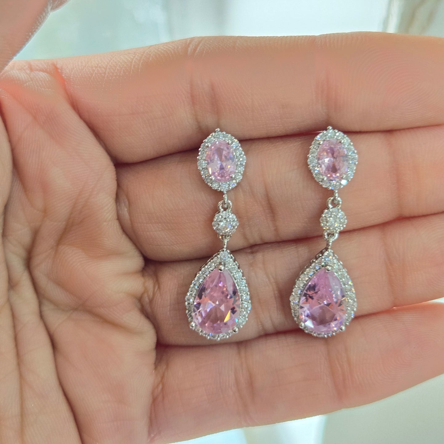 Pink Crystal Teardrop Earrings