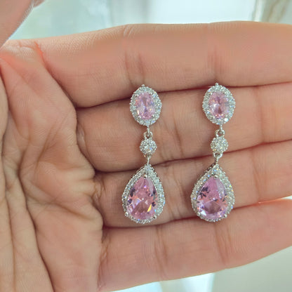 Pink Crystal Teardrop Earrings