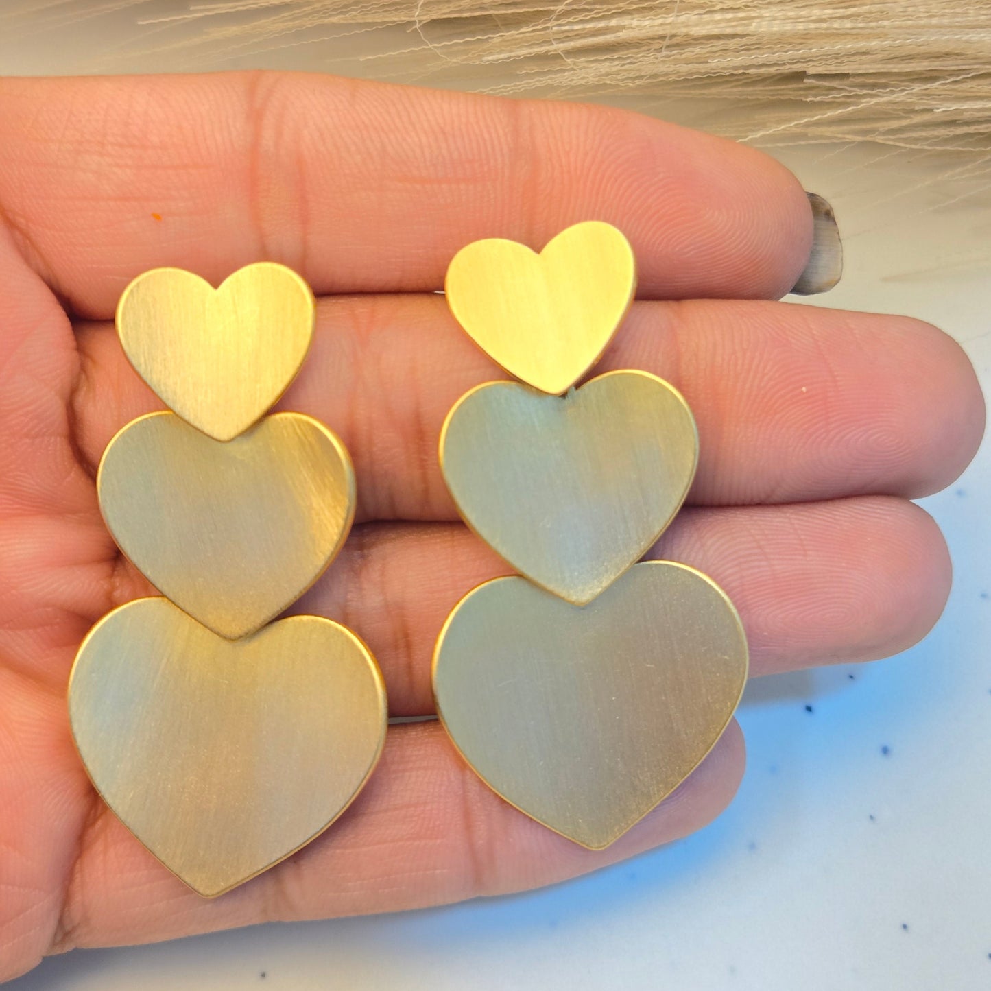 Matte Gold Triple Heart Earrings
