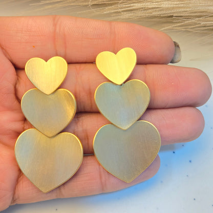 Matte Gold Triple Heart Earrings