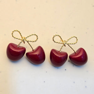 Deep Cherry & Gold Bow Drops