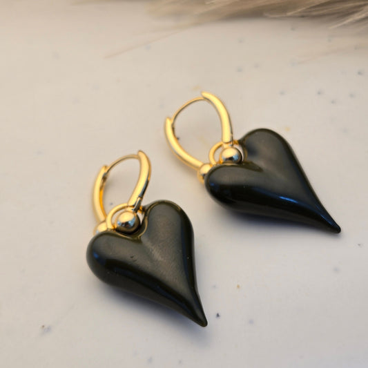 Obsidian Heart Drop Earrings