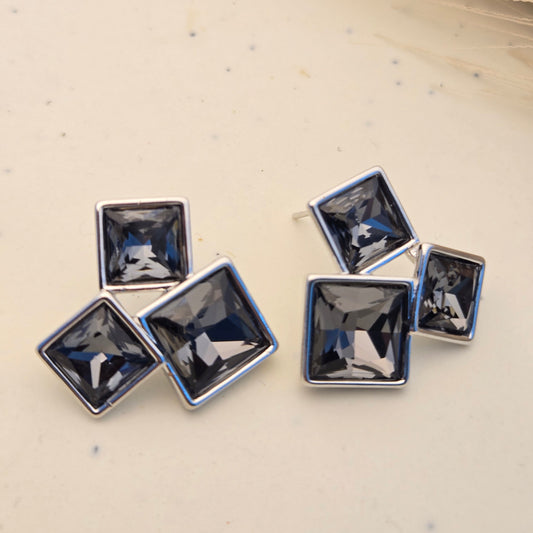 Smoky Grey Square Cluster Studs