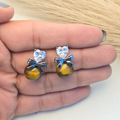 Tiger’s Eye & Crystal Bow Studs
