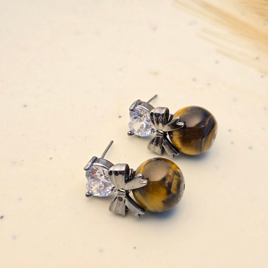 Tiger’s Eye & Crystal Bow Studs