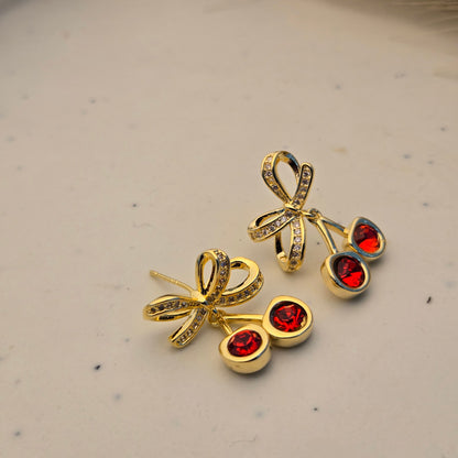 Cherry Blossom Gold Studs with Ruby Red Crystals